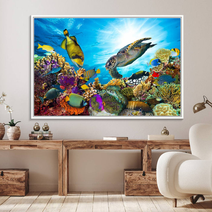 Aquatic Life Sea Turtles Fish Wall Art on canvas, perfect for adding a touch of marine beauty to your space.