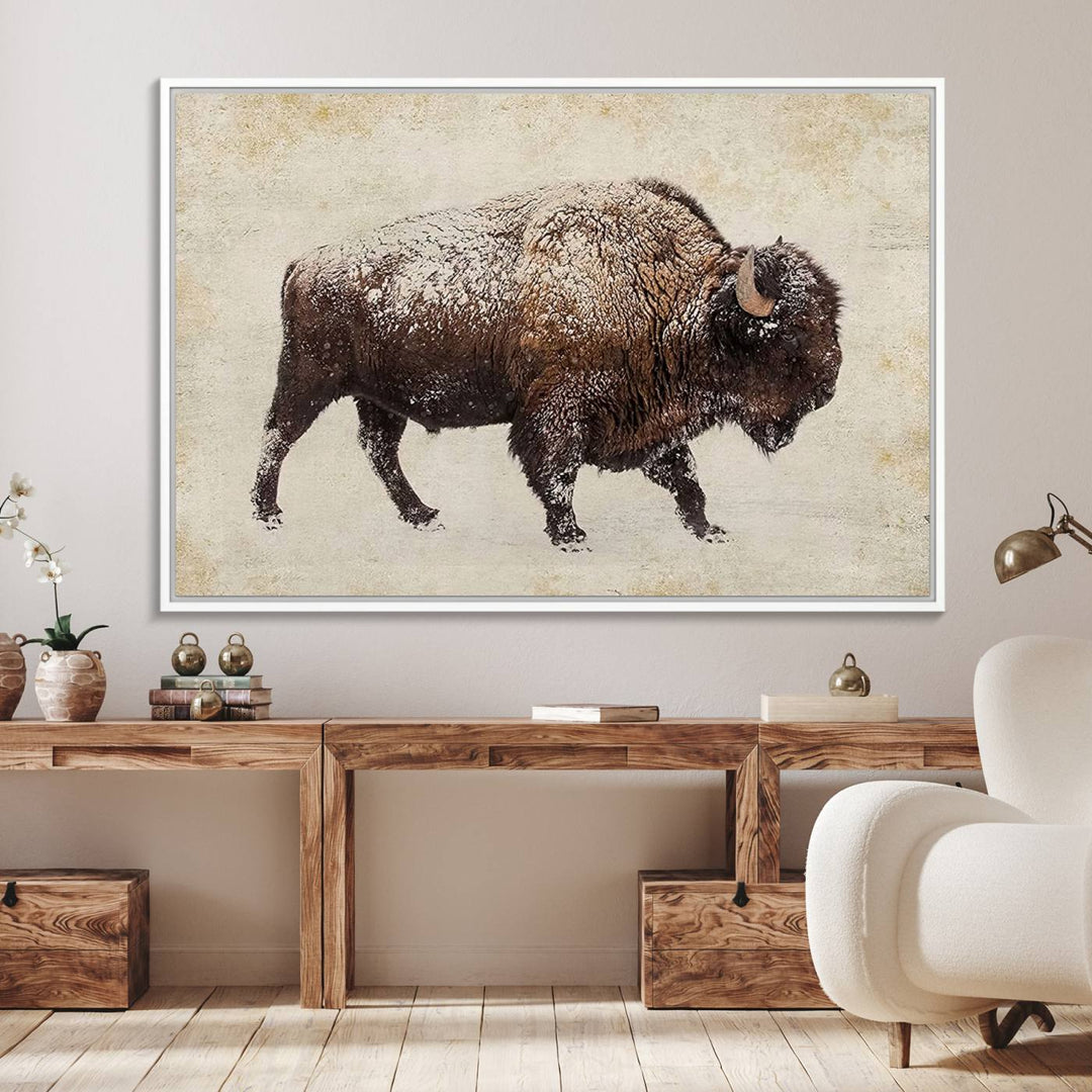 Buffalo Wall Art above a sideboard.