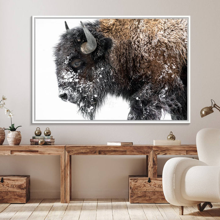 The American Bison Wall Art Print is prominently displayed on the wall.