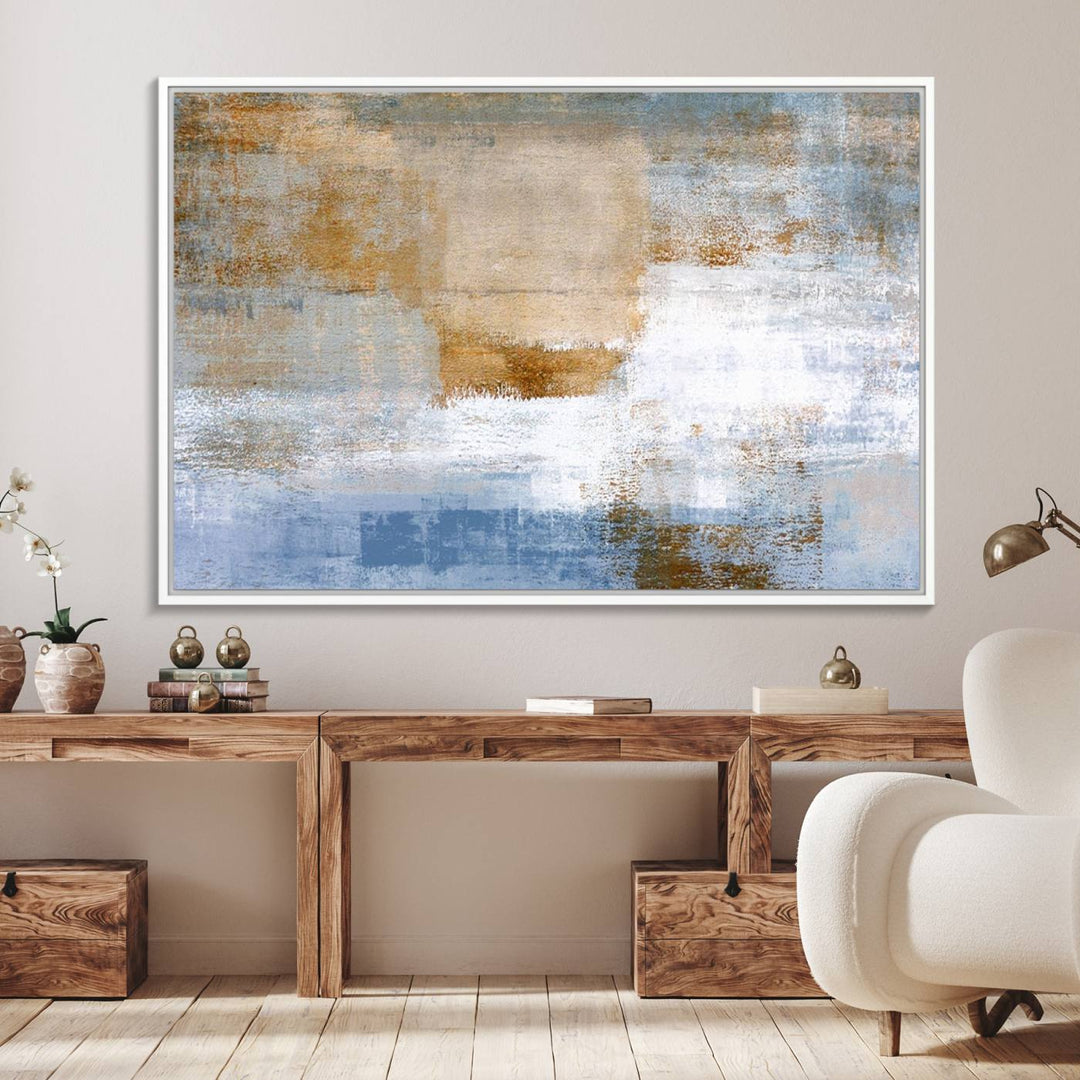 Blue Multi Panel Abstract Wall Art Canvas Print.