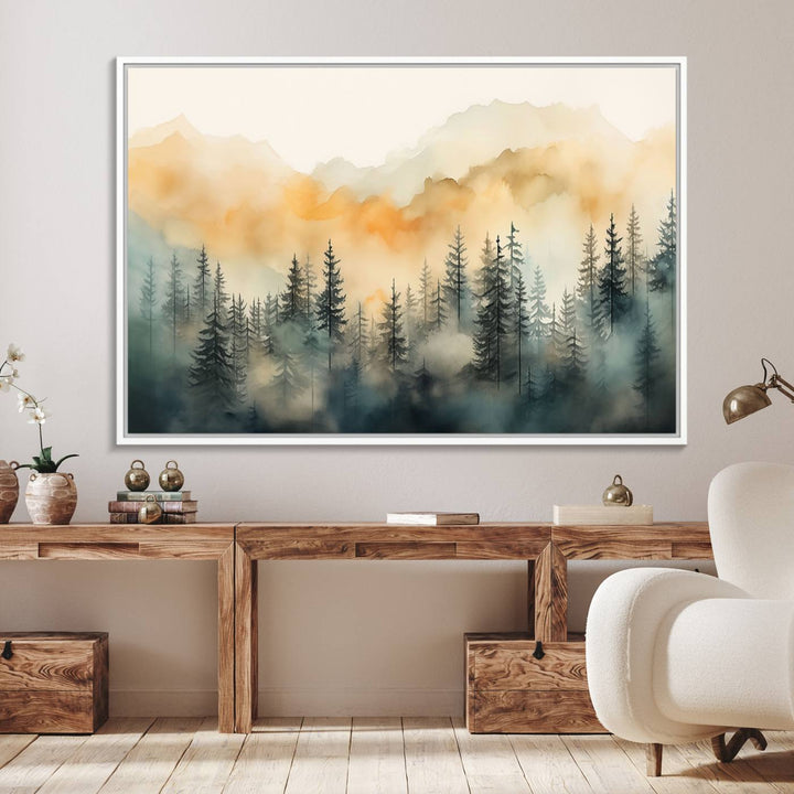 Abstract Forest Print - Mountain Wall Art showcasing a captivating design.