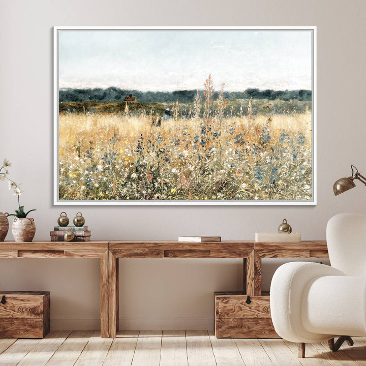 The Wildflower Field Wall Art adds a rustic touch to the space.