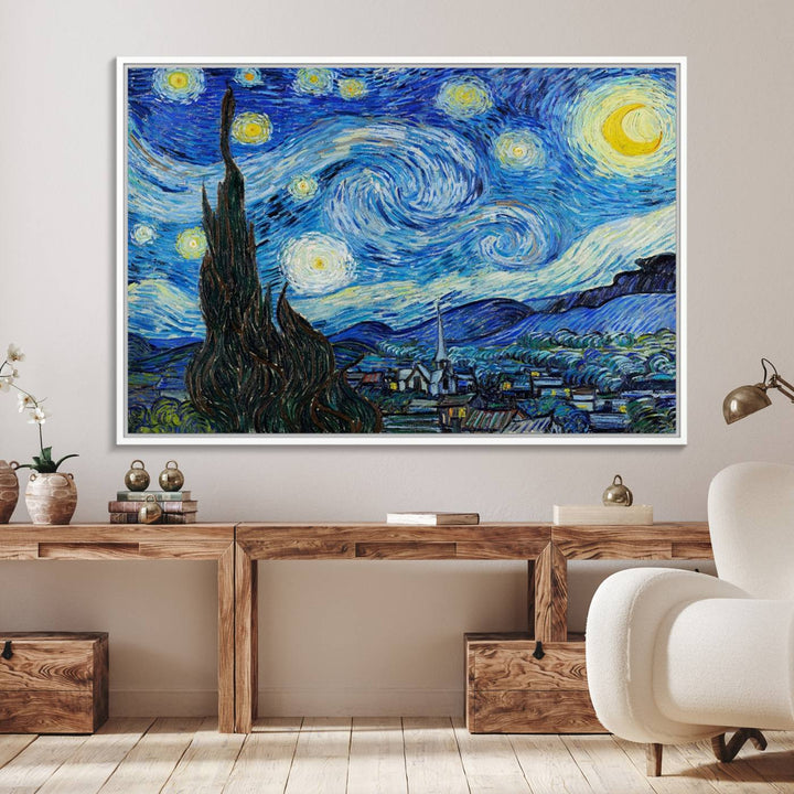 A canvas print of The Starry Night, offering museum-quality art, ready to hang.