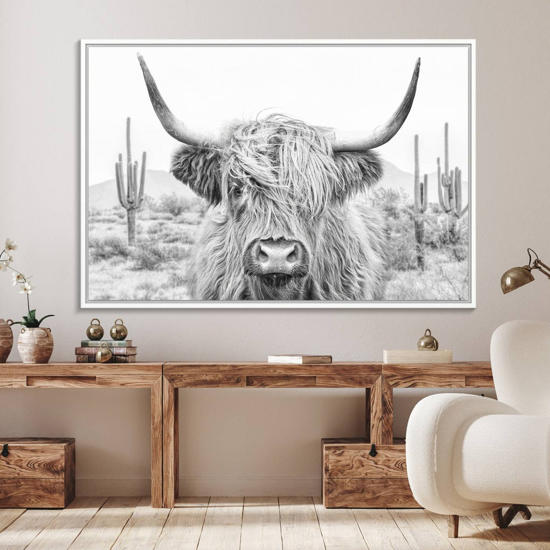 Enhance your kitchen with the Rustic Charm Cow Longhorn Bighorn Wall Art Canvas Print.