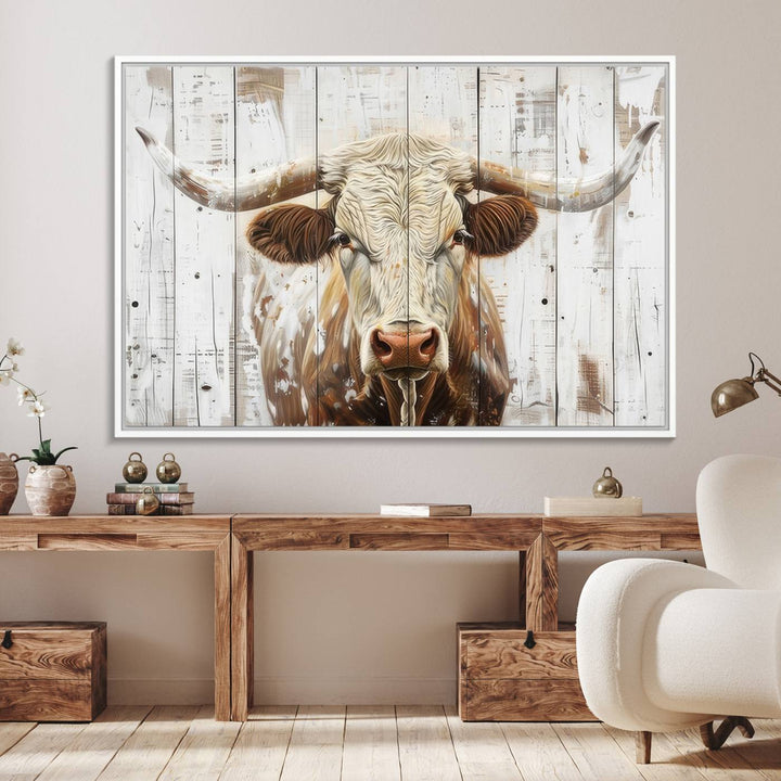 A Western-inspired Rustic Longhorn Bull Wall Art Canvas Set.