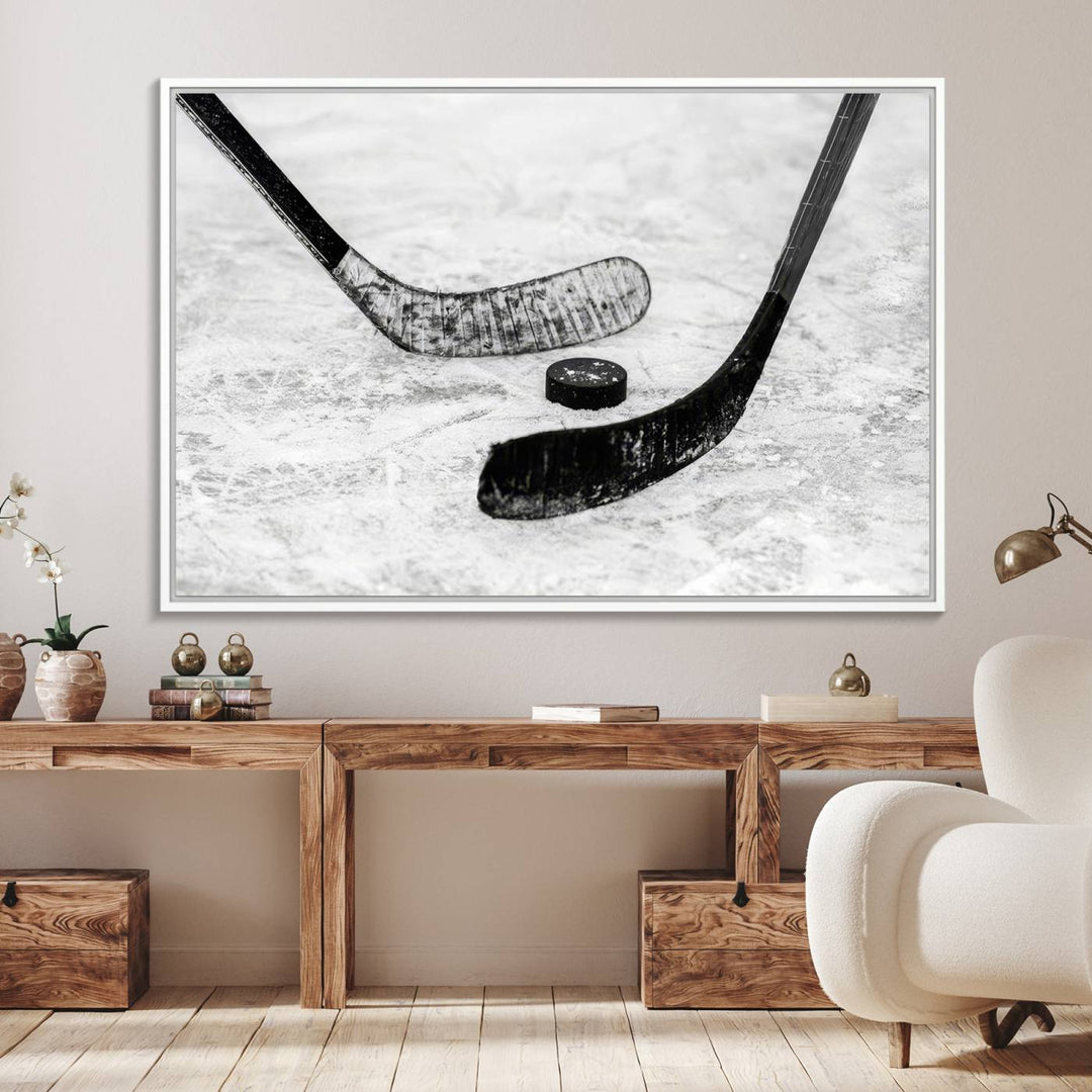 The dining room showcases Winter Ice Hockey Sport Canvas Art.