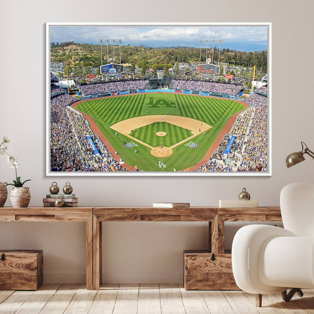 Aerial view of a sunny game day at Citi Field, captured in a 3-panel canvas print wall art.