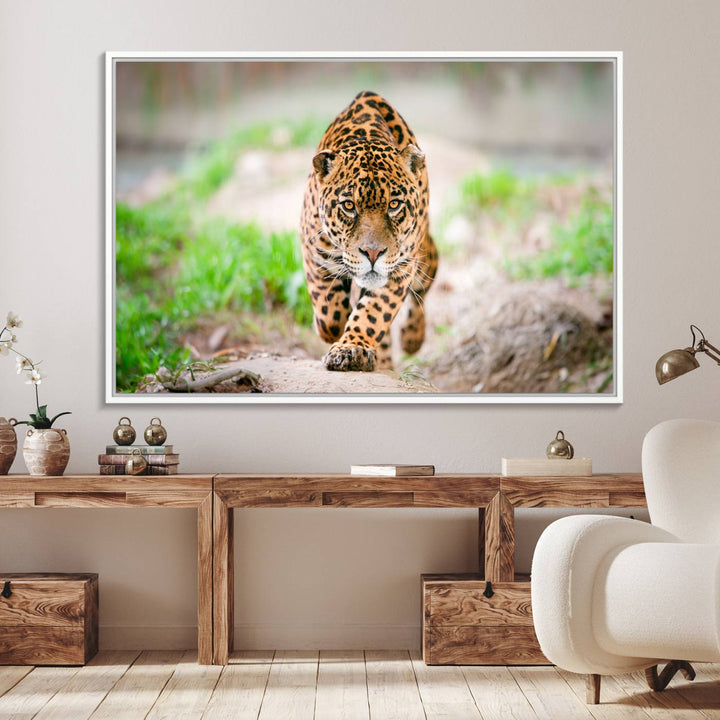 Leopard on the Prowl is a large canvas showcasing a captivating scene.