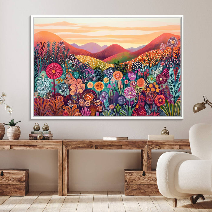 Yayoi Kusama 1986 Wall Art Print—a vibrant, Wabi Sabi abstract landscape that enhances tranquility.