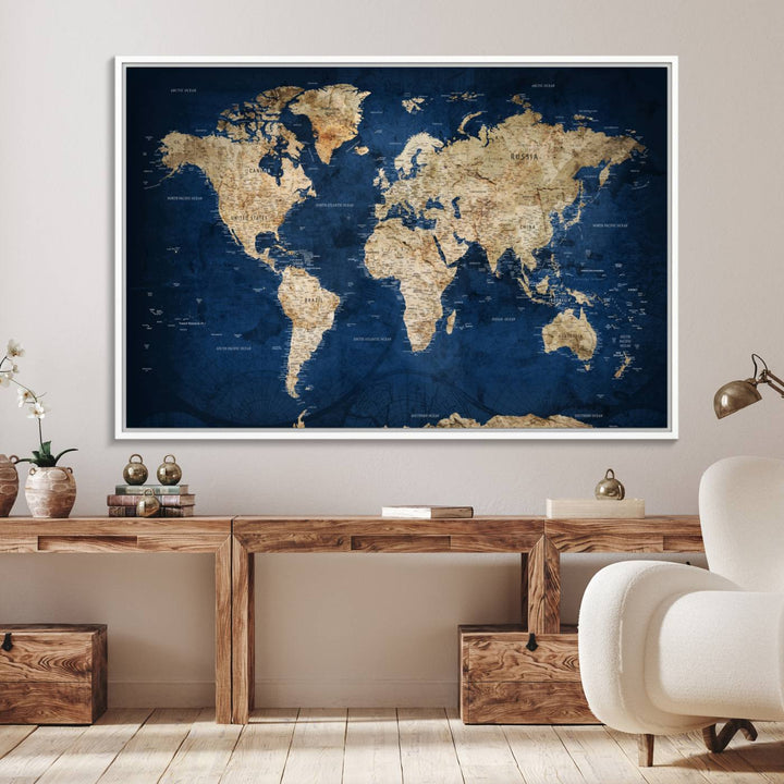 Personalized Custom World Map Wall Art Canvas Print - Push Pin World Map Wall Art, Customized Gift Wall Art Map Print 