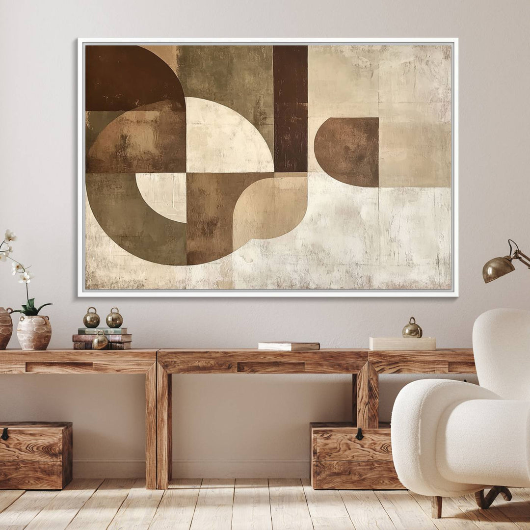 Wabi Sabi Geometric Wall Art is an abstract modern minimalist canvas featuring neutral tones.