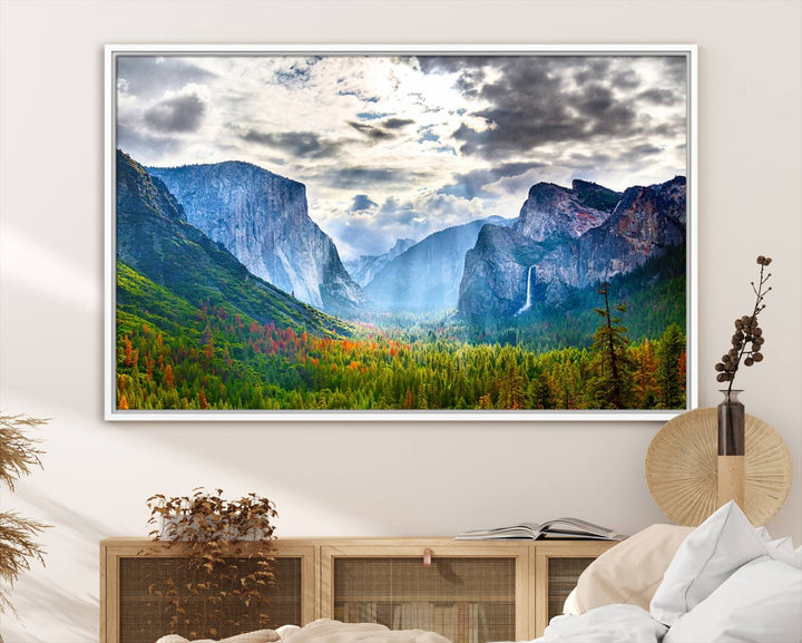 The Yosemite Park Half Dome 3 Panel Canvas Print beautifully captures the enchanting beauty of national parks with its vibrant mountain and forest scene. This large giclée landscape wall art is perfect for living rooms, offices, or bedrooms and comes ready to hang.