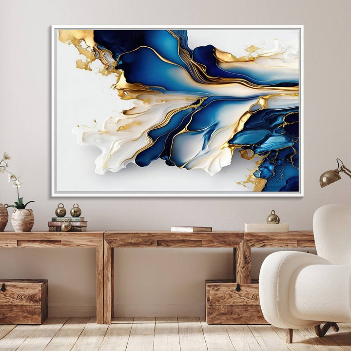 Abstract wall art, Gold Marble Art canvas.