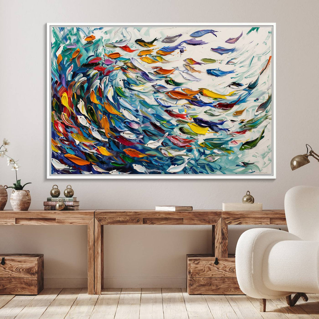 Modern Abstract Fish Shoal Wall Art Canvas Print.