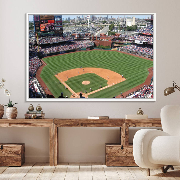 View of a Phillies game at Citizens Bank Park captured as premium wall art canvas.