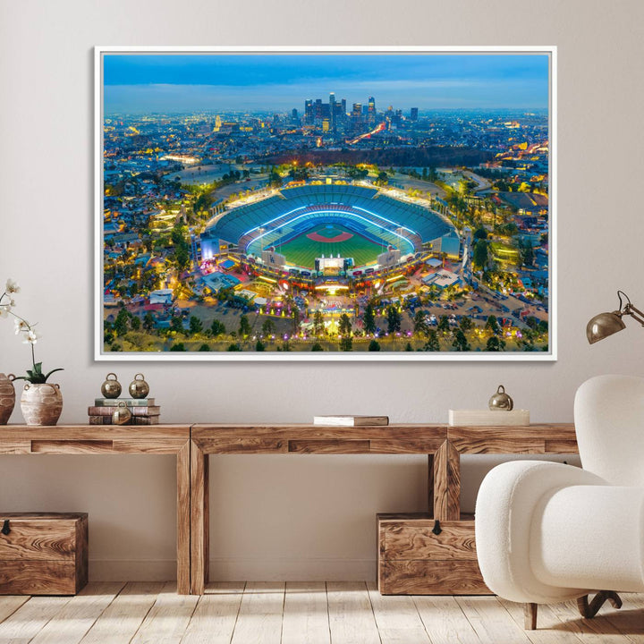 Aerial view of Los Angeles Dodgers Dodger Stadium Wall Art Canvas Print.