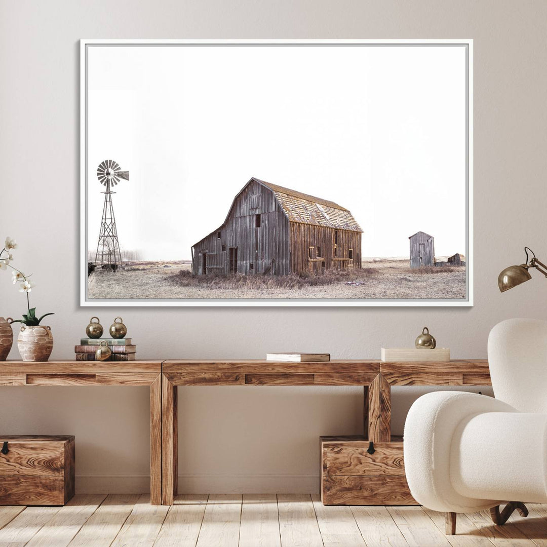 The Set of 3 Rustic Farmhouse Wall Art Prints features a barn, wheat field, and landscape.