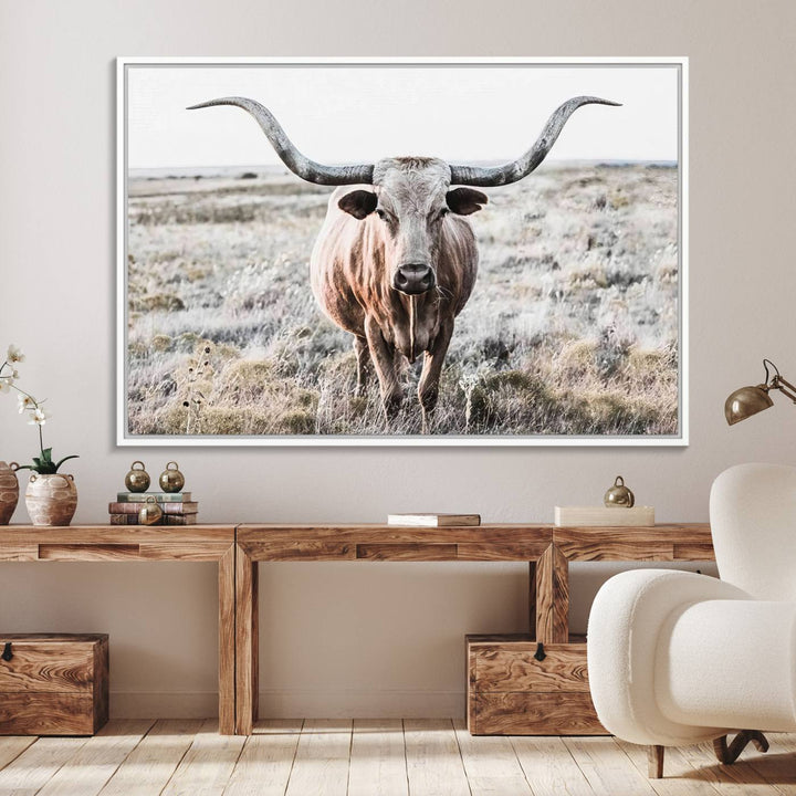 The Rustic Texas Longhorn Canvas Print adds charm to your decor.