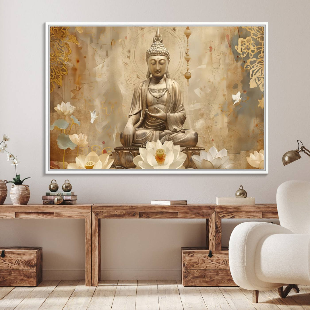 The Buddha Wall Art Canvas Print enhances the meditation room.