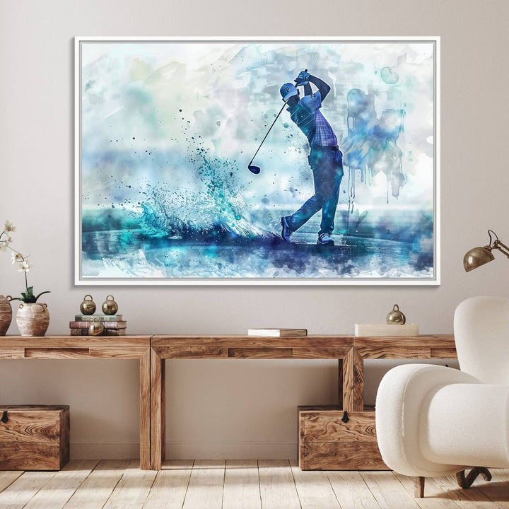 Golf Swing Wall Art Canvas Print, a sports-inspired watercolor decor.