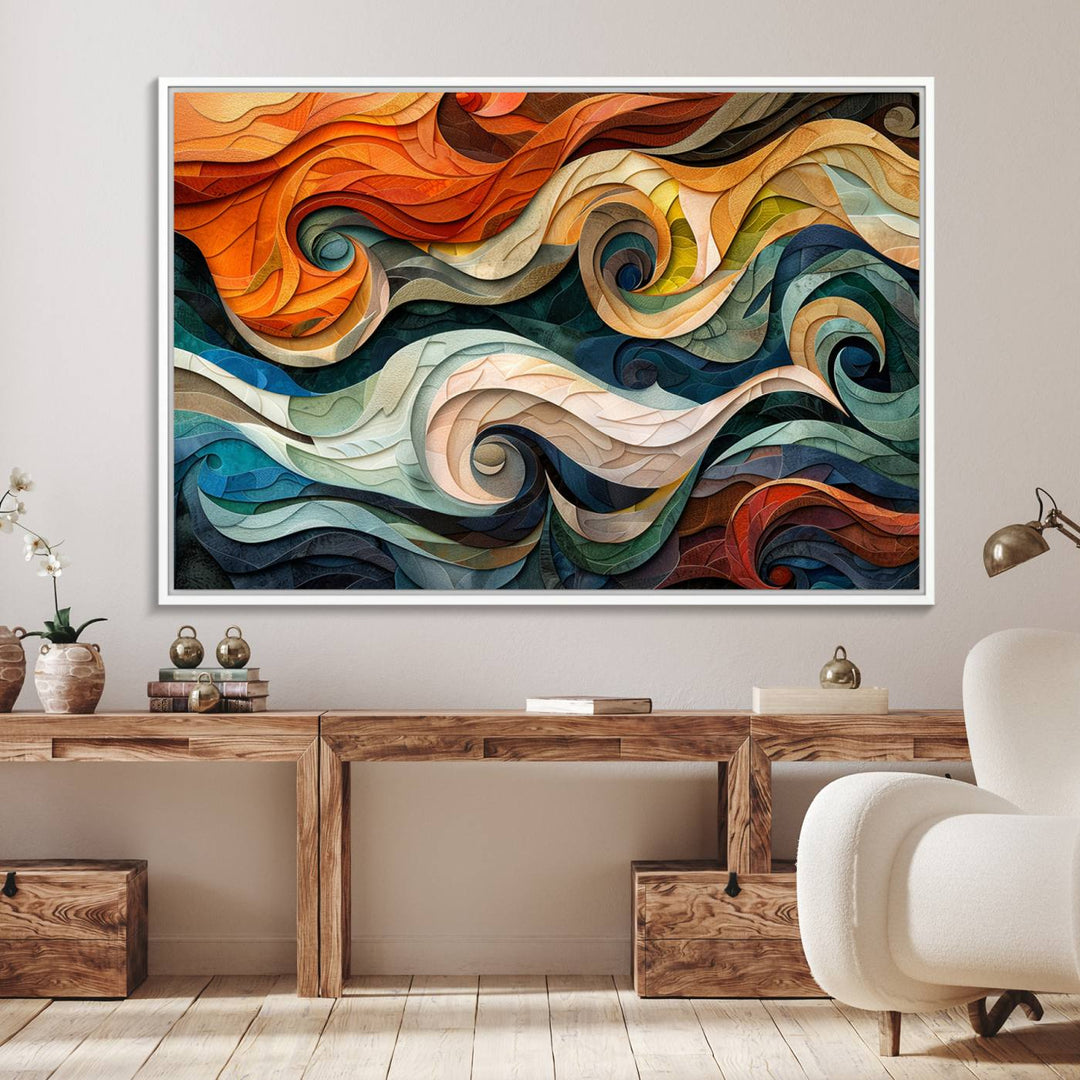 The Abstract Wave Wall Art is vibrant decor ideal for modern spaces.