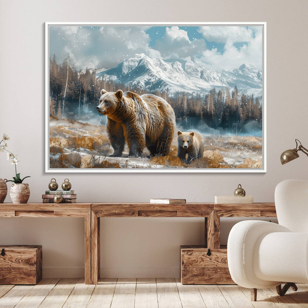 Bear and Baby Bear Wall Art Canvas Print is perfect nursery decor.