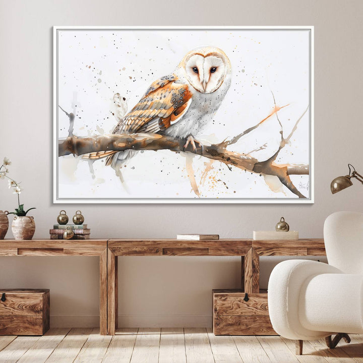 Nature enthusiasts will love the Barn Owl Wall Art on Branch, a stunning canvas print that is ready to hang and beautifully framed.