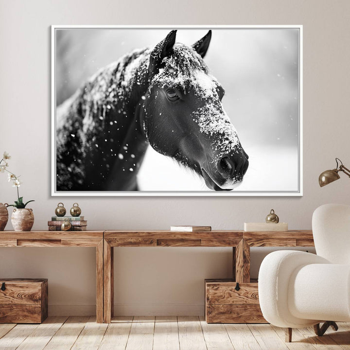 The Horse Canvas Print - Winter Horse Snow Wall Art captures winters essence beautifully.