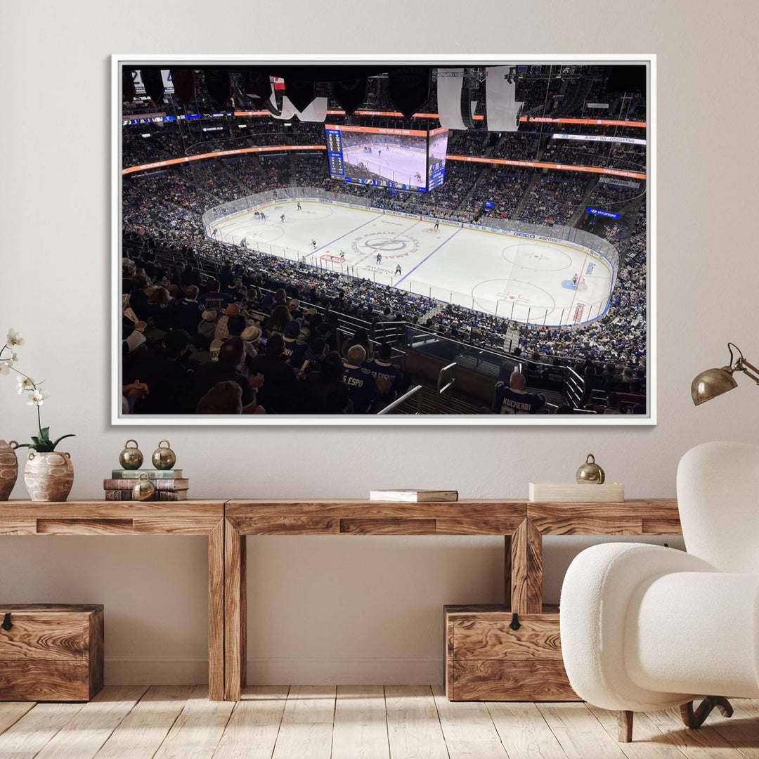 A wall art canvas of Amalie Arena, capturing NHL hockey in Florida.