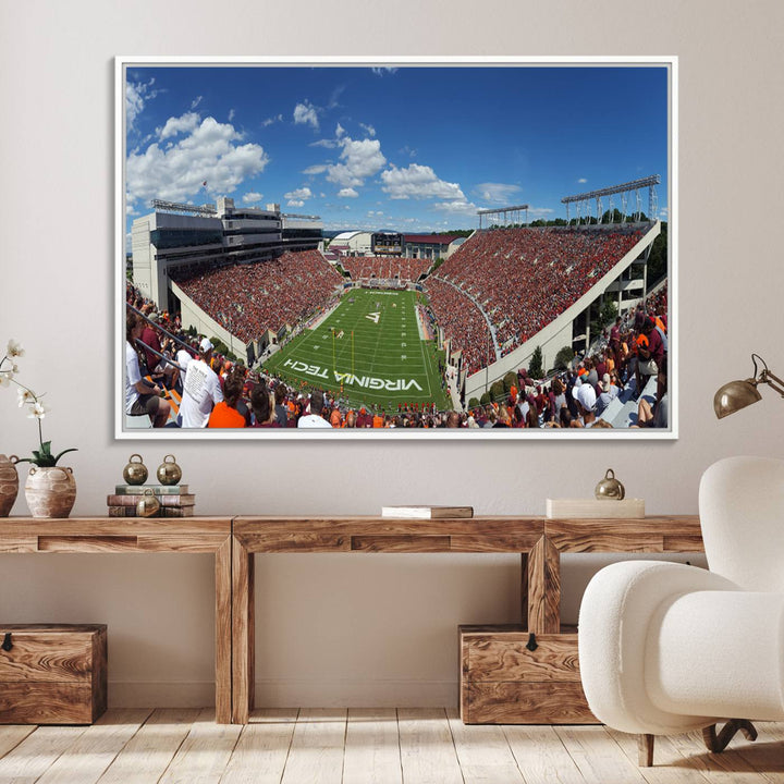 This Lane Stadium print captures Virginia Tech on the field along with the vibrant crowd, making it the perfect wall art for Hokies fans.