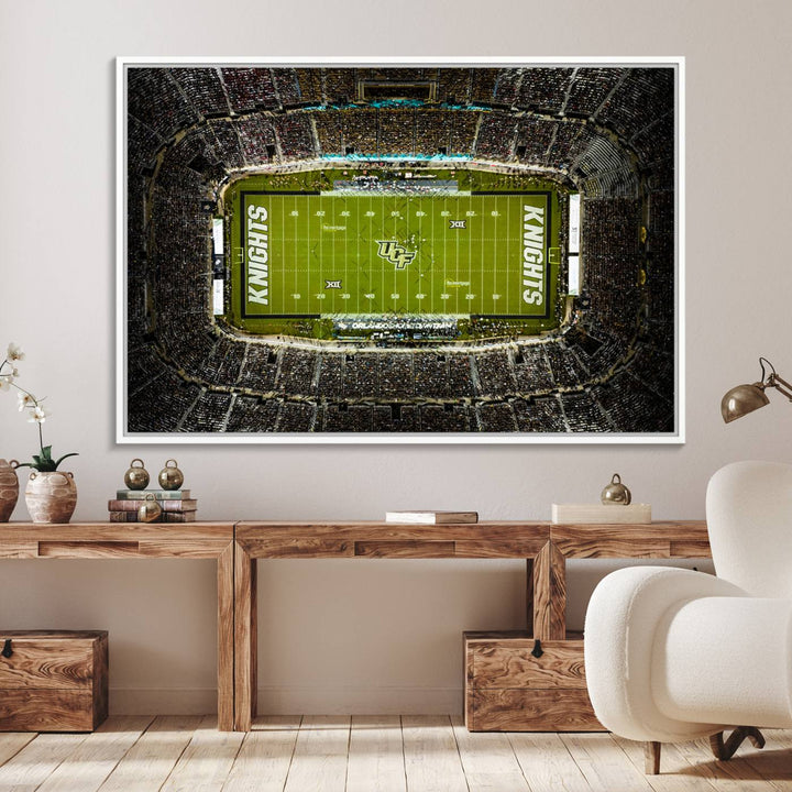 The UCF Knights Orlando Stadium Canvas Print, showcasing KNIGHTS in the end zones.