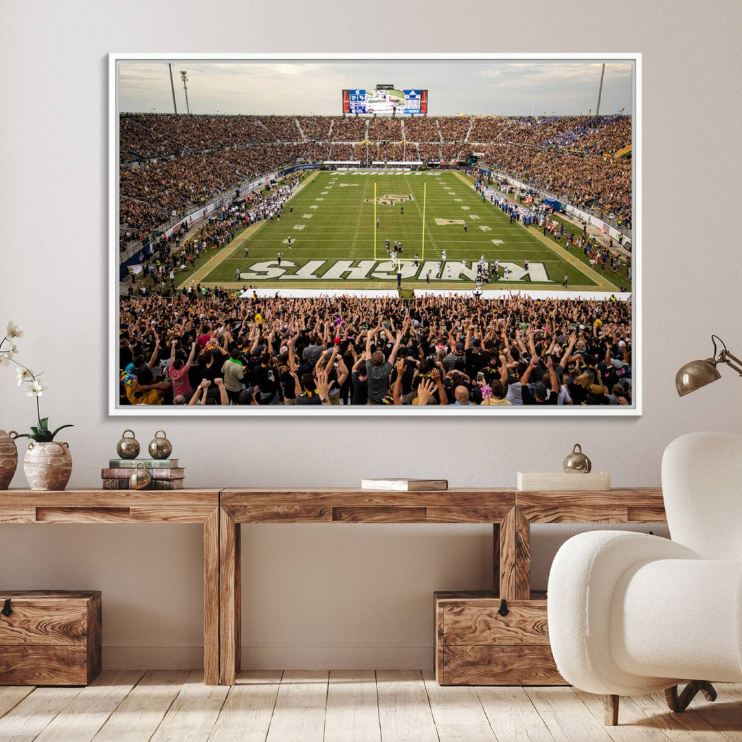 Gallery-quality wall art of the UCF Knights at Orlando FBC Mortgage Stadium, capturing a packed stadium and vibrant field.