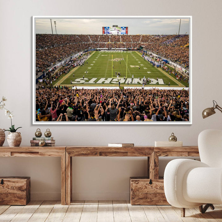 Gallery-quality wall art of the UCF Knights at Orlando FBC Mortgage Stadium, capturing a packed stadium and vibrant field.