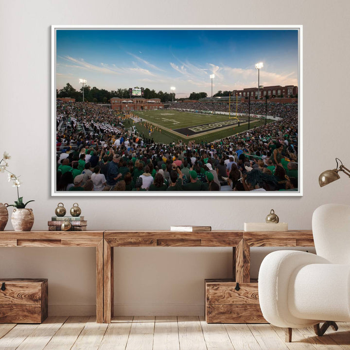 Wall art: University of Charlotte 49ers Football Team at Jerry Richardson Stadium.