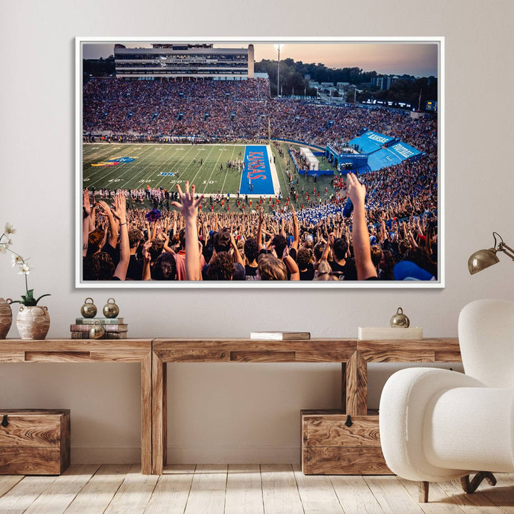 A canvas print of the University of Kansas Jayhawks Football Team.