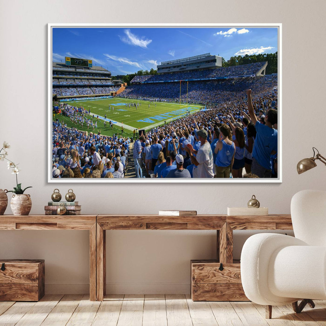 A University of North Carolina Tar Heels football stadium print on canvas.