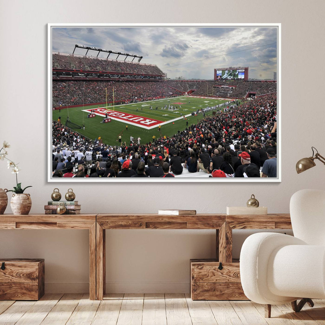 Premium canvas print depicting the Rutgers Scarlet Knights football at SHI Stadium, Piscataway.