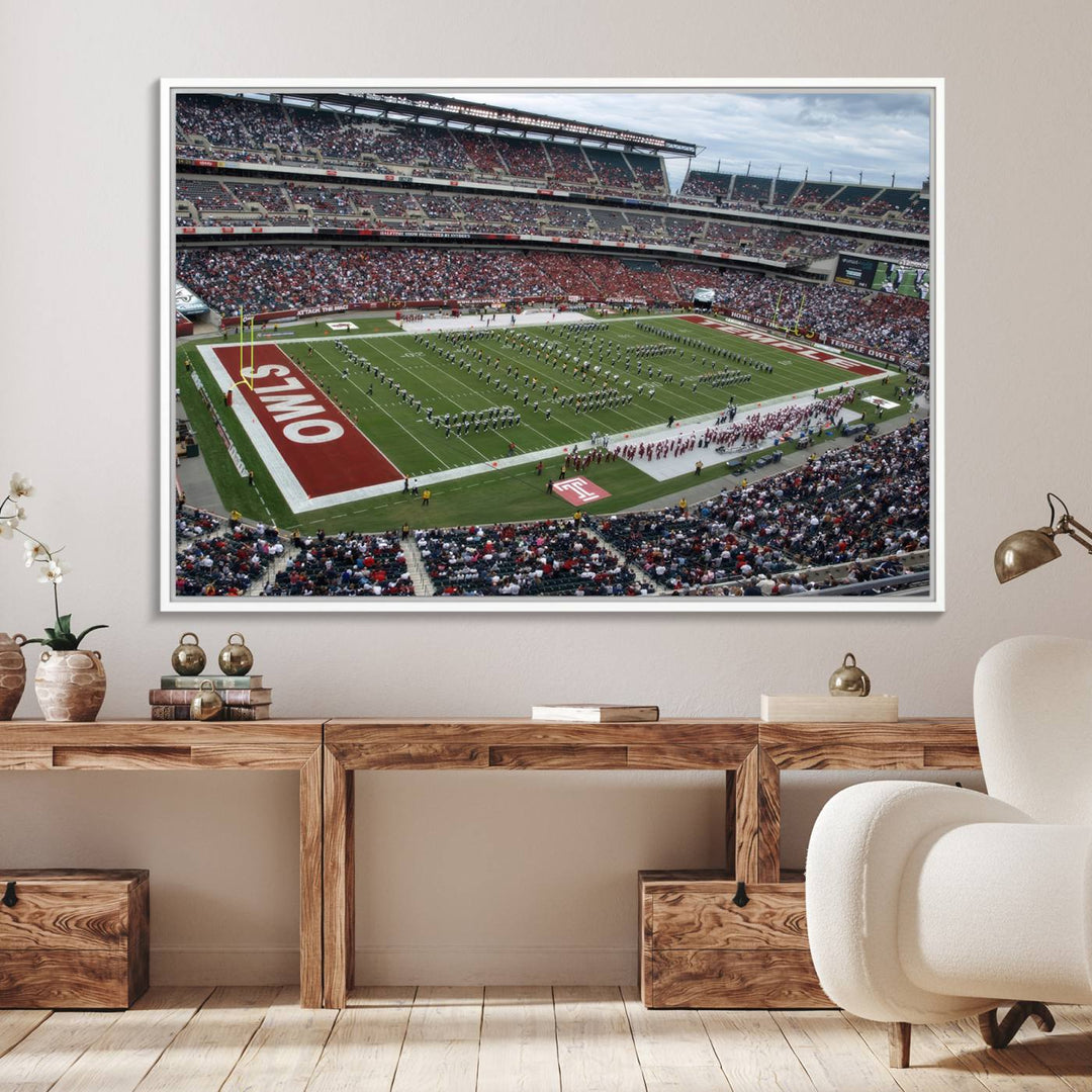 Aerial view wall art of Lincoln Financial Field during a Temple Owls game.