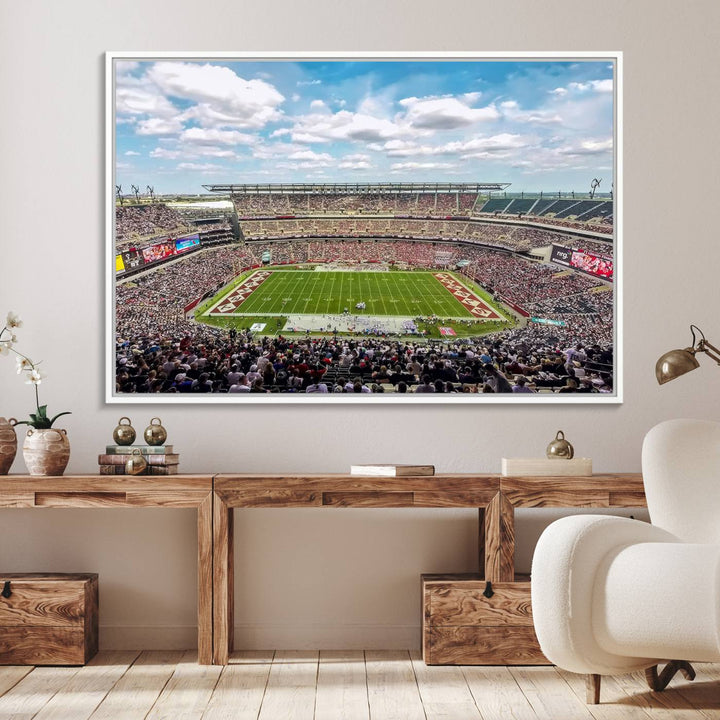 The Temple University Owls Athletics canvas print of a game at Lincoln Financial Field.