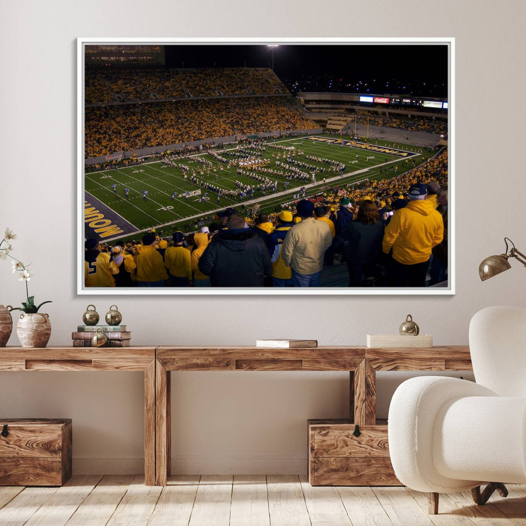 West Virginia Uni Mountaineers Football Canvas Wall Art Print.