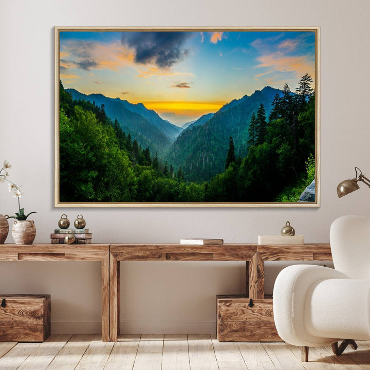 The Glamorous Landscape Canvas Wall Art is featured in the dining room.