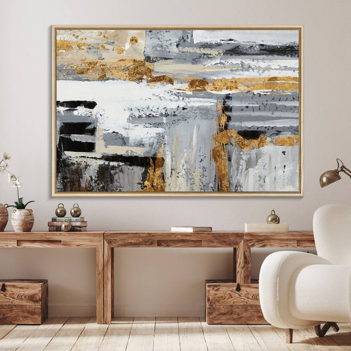 The Abstract Painting Canvas Wall Art in gray tones radiates modern elegance.