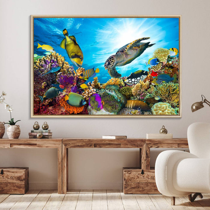 Aquatic Life Sea Turtles Fish Wall Art on canvas, perfect for adding a touch of marine beauty to your space.