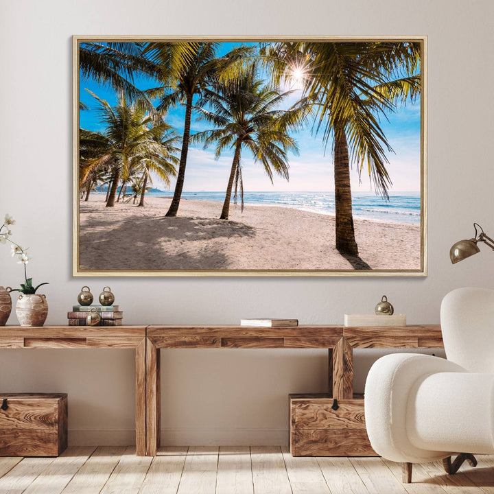 The Palm Beach Tropical Island Canvas Print is perfect wall art for a sunny beach vibe.