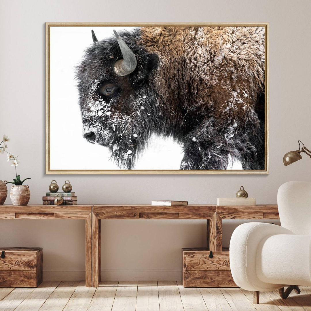 The American Bison Wall Art Print is prominently displayed on the wall.