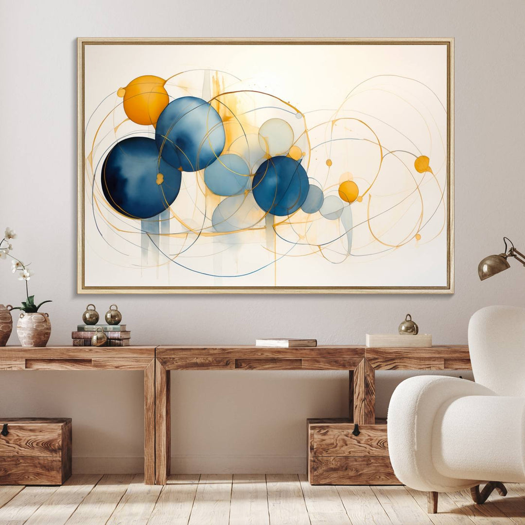 Modern decor: Geometric Blue Orange Abstract Wall Art Canvas Print.