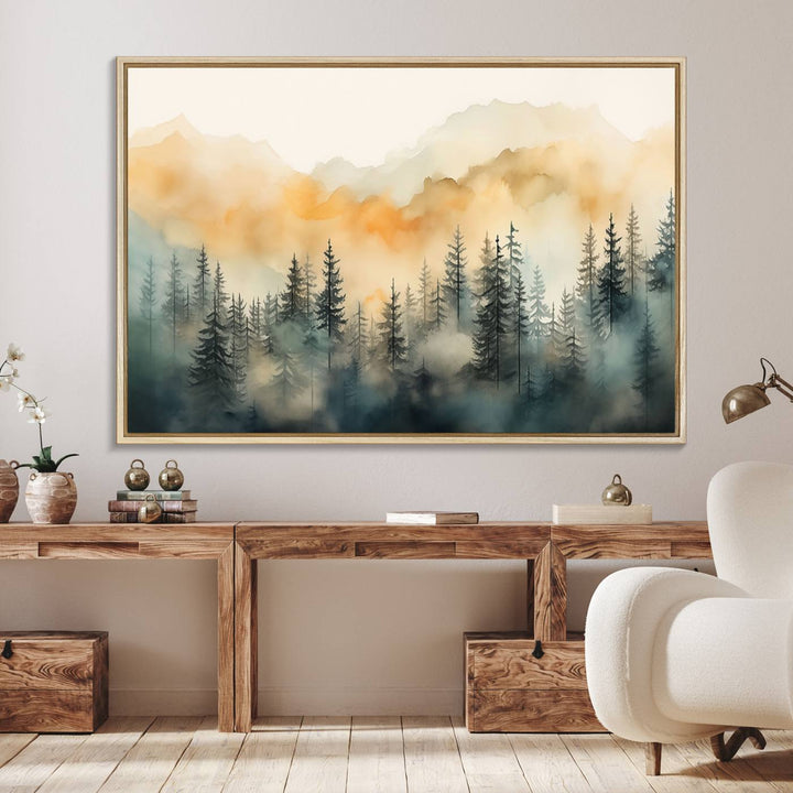 Abstract Forest Print - Mountain Wall Art showcasing a captivating design.