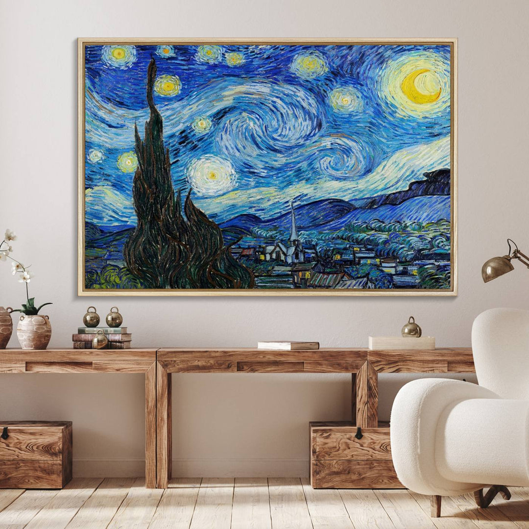 A canvas print of The Starry Night, offering museum-quality art, ready to hang.