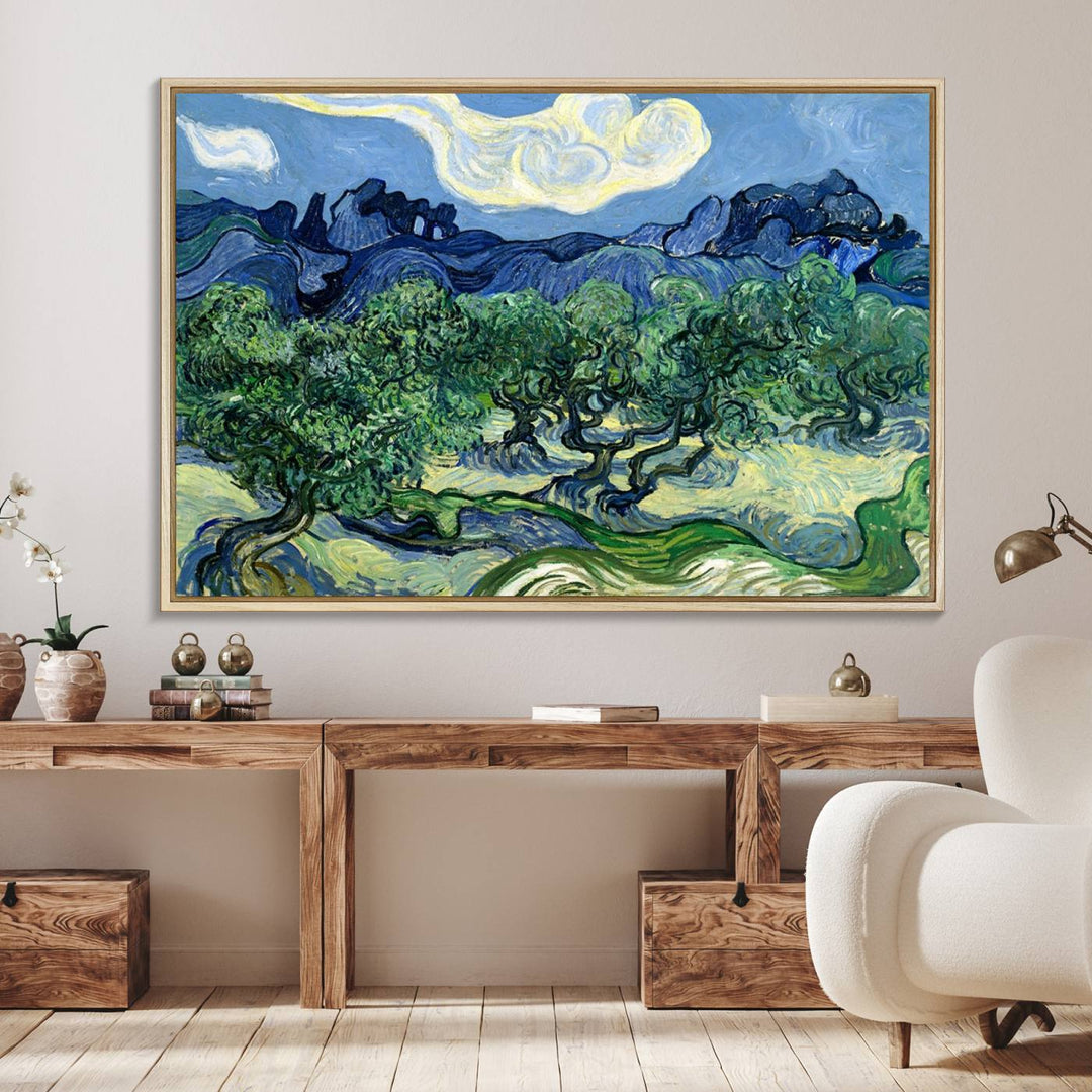 A museum-quality Olive Trees Van Gogh wall art canvas print, ready to hang.