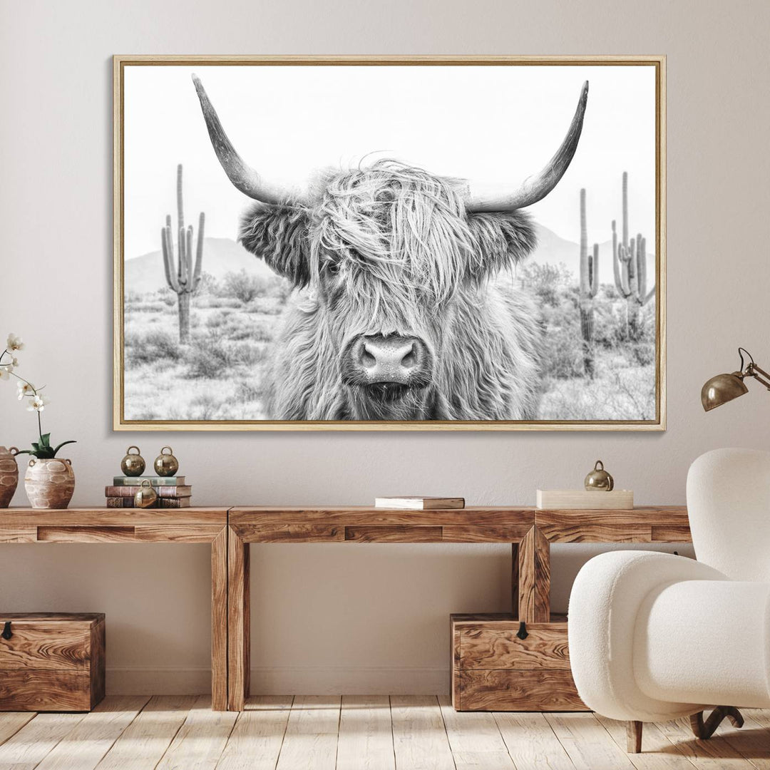 Enhance your kitchen with the Rustic Charm Cow Longhorn Bighorn Wall Art Canvas Print.